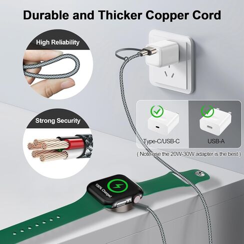 𝟐𝟎𝟐𝟓 𝐔𝐩𝐠𝐫𝐚𝐝𝐞𝐝 for Apple Watch Charger Magnetic Fast Charging Cable [Portable] Magnetic Wireless Charging Compatible with iWatch Series Ultra/10/9/8/7/6/SE/SE2/5/4-[3.3FT] USB+USB in Saudi Arabia
