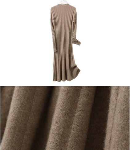 100% Wool Sweater Dress Women's Mock Neck Pit Strips Slim V-Neck Long Sleeve Pullover A-line Knitted Dress in Saudi Arabia