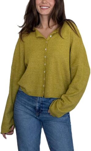 Women Y2k Knitted Cardigan Long Sleeve Button Down Sweater Lightweight Casual Cardigan Loose Fall Streetwear in Kuwait