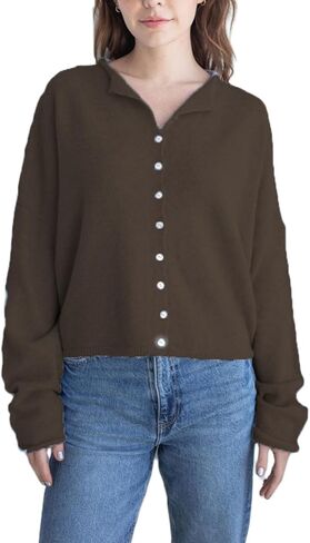 Women Y2k Knitted Cardigan Long Sleeve Button Down Sweater Lightweight Casual Cardigan Loose Fall Streetwear in Kuwait