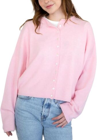 Women Y2k Knitted Cardigan Long Sleeve Button Down Sweater Lightweight Casual Cardigan Loose Fall Streetwear in Kuwait