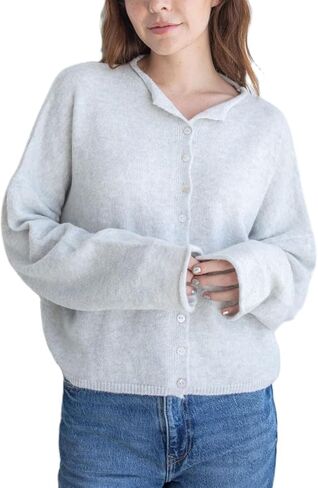 Women Y2k Knitted Cardigan Long Sleeve Button Down Sweater Lightweight Casual Cardigan Loose Fall Streetwear in Kuwait