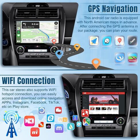 Naifay Android Car Stereo لـ Toyota Camry 2012 2013 2014 مع Carplay & Android Auto ، 10.1inch IPS Touch Screen for Toyota Camry Car Stereo مع Bluetooth/GPS/WiFi/SWC/SPLIST in Kuwait