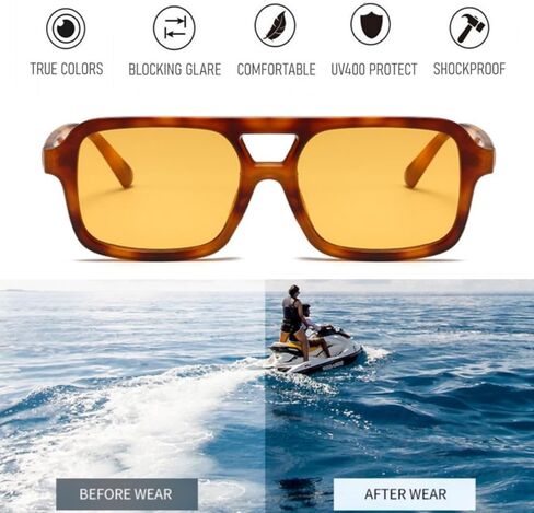 Retro Aviator Sunglasses Men Women Vintage 70s Square Glasses Double Bridge Trendy Rectangle Shades in Kuwait