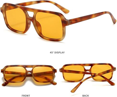 Retro Aviator Sunglasses Men Women Vintage 70s Square Glasses Double Bridge Trendy Rectangle Shades in Kuwait