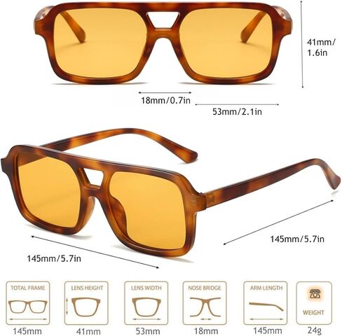 Retro Aviator Sunglasses Men Women Vintage 70s Square Glasses Double Bridge Trendy Rectangle Shades in Kuwait