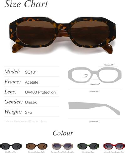 Retro Polarized Rectangle/Hexagon Sunglasses for Women,90s Trendy Vintage Narrow Hexagon Acetate Frame Sunglasses in Saudi Arabia
