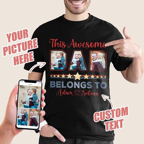 JIX & JOKY Custom T Shirts with Picture Custom Fathers Day Shirt for Dad Photo Tshirt with Face Customize Shirt for Men in Saudi Arabia