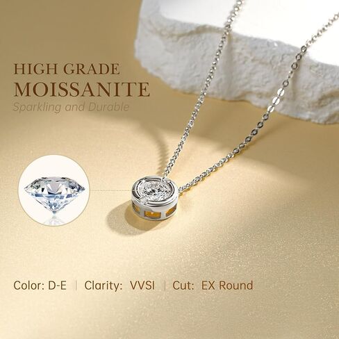 Woaini 1 قيراط Moissanite Solitaire قلادة قلادة في 925 الفضة الفضية الاسترليني ، قلادات قابلة للتعديل قلادة مديك مع Moissanite ، 18 "+2" ، هدية مجوهرات الماس الماس للنساء للنساء in Kuwait