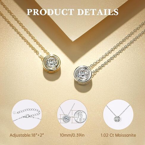 Woaini 1 قيراط Moissanite Solitaire قلادة قلادة في 925 الفضة الفضية الاسترليني ، قلادات قابلة للتعديل قلادة مديك مع Moissanite ، 18 "+2" ، هدية مجوهرات الماس الماس للنساء للنساء in Kuwait