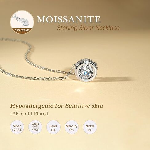 Woaini 1 قيراط Moissanite Solitaire قلادة قلادة في 925 الفضة الفضية الاسترليني ، قلادات قابلة للتعديل قلادة مديك مع Moissanite ، 18 "+2" ، هدية مجوهرات الماس الماس للنساء للنساء in Kuwait