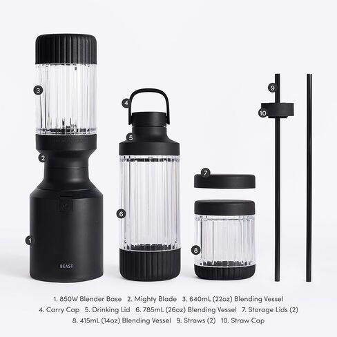الوحش الأقوياء 850 | الخلاط الشخصي المدمج المدمج | العصائر ، الهزات ، الضمادات ، الصلصات ، الحلويات ، الانخفاضات | يمزج الجليد والفاكهة المجمدة | يشمل الأغطية الإضافية والقش | 850W (الكربون الأسود) in Kuwait
