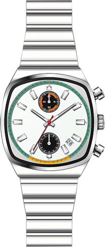 Fashion Business Square Mens Watches Luminous Waterproof Quartz Watch with Calendar & Chronograph - Stylish Gold & Silver Wristwatch Stainless Steel Band in Saudi Arabia