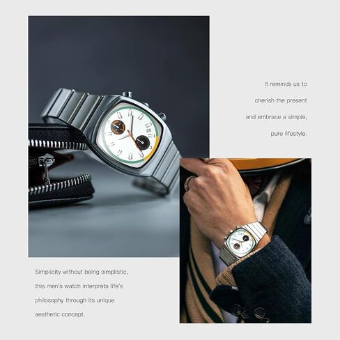 Fashion Business Square Mens Watches Luminous Waterproof Quartz Watch with Calendar & Chronograph - Stylish Gold & Silver Wristwatch Stainless Steel Band in Saudi Arabia