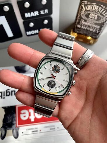 Fashion Business Square Mens Watches Luminous Waterproof Quartz Watch with Calendar & Chronograph - Stylish Gold & Silver Wristwatch Stainless Steel Band in Saudi Arabia