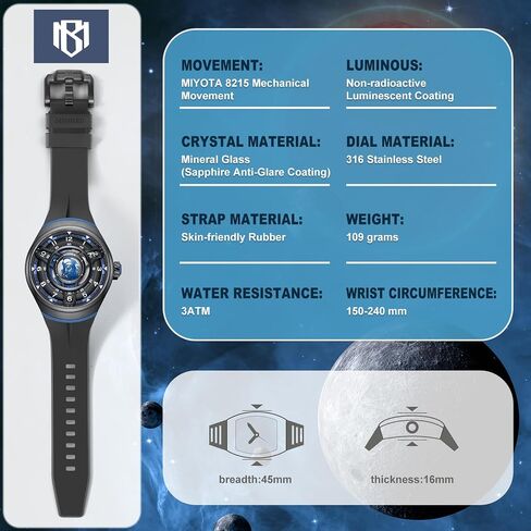 Skeleton Automatic Watch, 45mm Dial with Luminous Hands, Self Winding Watch, 3 ATM Waterproof, 316L Stainless Steel in Saudi Arabia