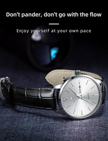 OLEVS Mens Watches, Dress Waterproof Classic Analog Casual Luxury Wrist Watch for Men with Date, Easy to Read Relojes para Hombres Male Quartz Wristwatch with Brown Black Leather Band Blue Black Dial in Saudi Arabia