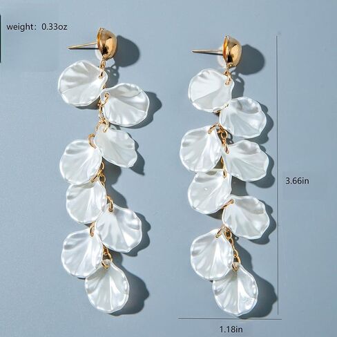 Boho White Acrylic Seashell Stud Earrings for Women, Statement Layered Long Tassel Shell Drop Dangle Earring Beach Holiday Party Jewelry Accessories Gift in Saudi Arabia