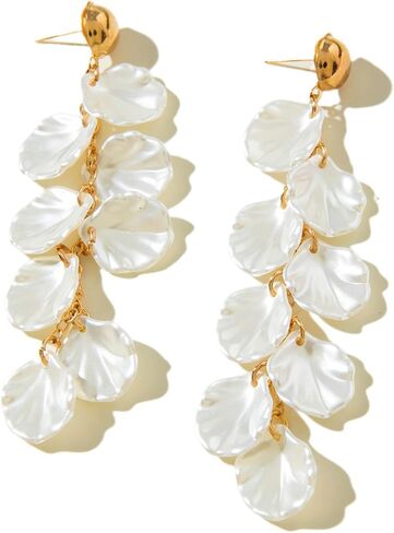 Boho White Acrylic Seashell Stud Earrings for Women, Statement Layered Long Tassel Shell Drop Dangle Earring Beach Holiday Party Jewelry Accessories Gift in Saudi Arabia