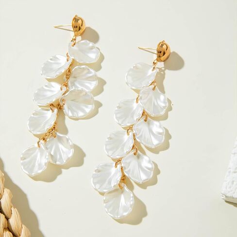 Boho White Acrylic Seashell Stud Earrings for Women, Statement Layered Long Tassel Shell Drop Dangle Earring Beach Holiday Party Jewelry Accessories Gift in Saudi Arabia