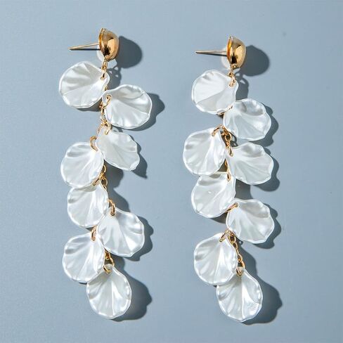 Boho White Acrylic Seashell Stud Earrings for Women, Statement Layered Long Tassel Shell Drop Dangle Earring Beach Holiday Party Jewelry Accessories Gift in Saudi Arabia