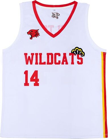 Troy Bolton High School Wildcats Basketball Jersey #14 V-Neck Athletic Sewn Tank Top Red in Saudi Arabia