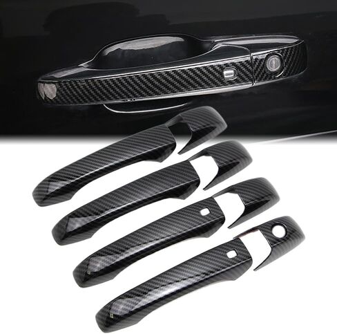 Dreamseek Door Handle Cover متوافق مع Jeep Grand Grand Cherokee Patriot Compass 07-13 ، Chrysler 200 300 Sebring ، Dodge Avenger Caliber Magnum Durango Molding Trim Carbon Libital نمط مع ثقب المفتاح الذكي in Kuwait