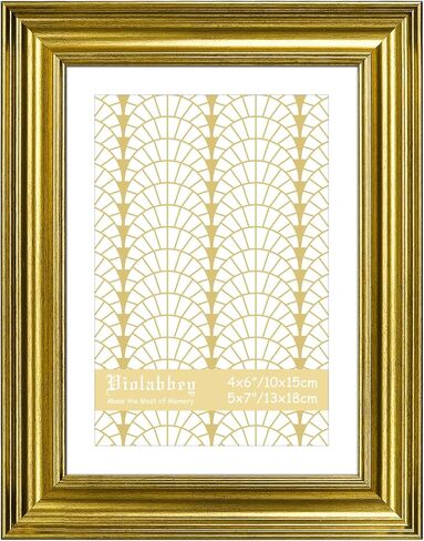 VIOLABBEY 5x7 Picture Frame Gold, Vintage Photo Frames, Fits Pictures 4x6 with Mat or 5 x 7 without Mat, Display for Tabletop and Wall in Kuwait