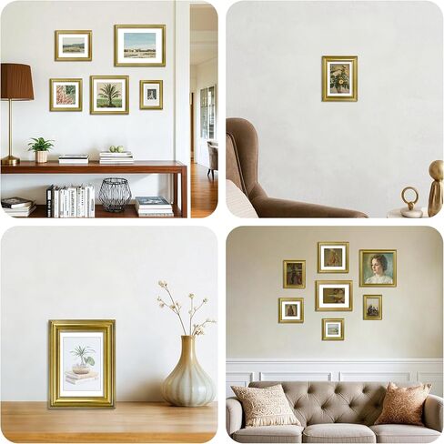 VIOLABBEY 5x7 Picture Frame Gold, Vintage Photo Frames, Fits Pictures 4x6 with Mat or 5 x 7 without Mat, Display for Tabletop and Wall in Kuwait
