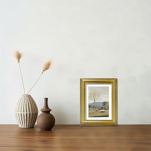 VIOLABBEY 5x7 Picture Frame Gold, Vintage Photo Frames, Fits Pictures 4x6 with Mat or 5 x 7 without Mat, Display for Tabletop and Wall in Kuwait