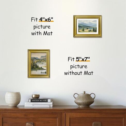 VIOLABBEY 5x7 Picture Frame Gold, Vintage Photo Frames, Fits Pictures 4x6 with Mat or 5 x 7 without Mat, Display for Tabletop and Wall in Kuwait