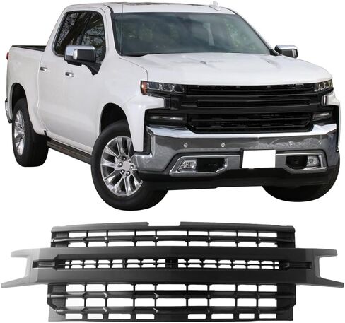 Ikon Motorsports ، مصبغة متوافقة مع 2019-2021 شيفروليه سيلفرادو 1500 LT ، LTZ ، RST ، الريف العالي ، الوفير الأمامي شواء الشواء غير لامع أسود in Saudi Arabia
