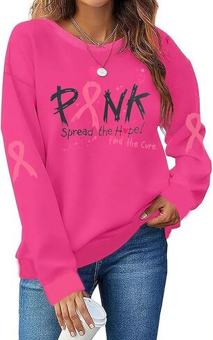 YALUCOR Women Cancer Sweatshirt Breast Cancer Pullover Top Pink Ribbon Spread The Hope Top Cancer Awareness Support Shirt in Kuwait