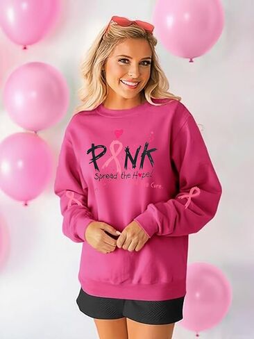 YALUCOR Women Cancer Sweatshirt Breast Cancer Pullover Top Pink Ribbon Spread The Hope Top Cancer Awareness Support Shirt in Kuwait