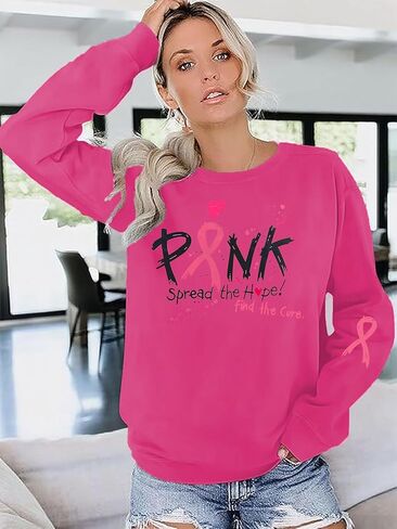 YALUCOR Women Cancer Sweatshirt Breast Cancer Pullover Top Pink Ribbon Spread The Hope Top Cancer Awareness Support Shirt in Kuwait