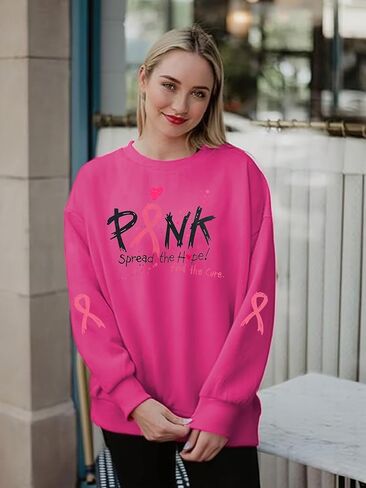 YALUCOR Women Cancer Sweatshirt Breast Cancer Pullover Top Pink Ribbon Spread The Hope Top Cancer Awareness Support Shirt in Kuwait