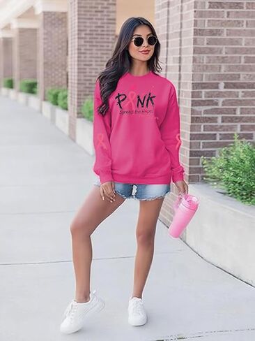 YALUCOR Women Cancer Sweatshirt Breast Cancer Pullover Top Pink Ribbon Spread The Hope Top Cancer Awareness Support Shirt in Kuwait