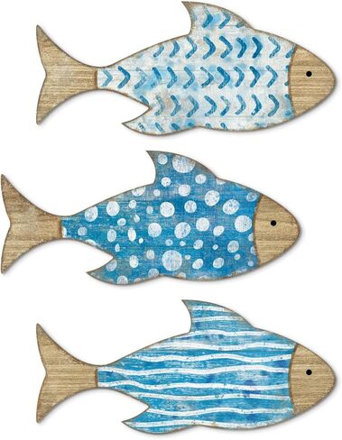 Putuo Decor 3 Pcs Wooden Fish Wall Art School of Fish Lake House Ocean Decor Vintage Ornaments for Bedroom Bathroom Living Room 6.69x3.14 In in Saudi Arabia