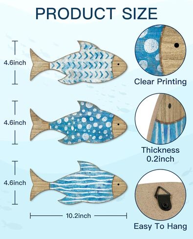 Putuo Decor 3 Pcs Wooden Fish Wall Art School of Fish Lake House Ocean Decor Vintage Ornaments for Bedroom Bathroom Living Room 6.69x3.14 In in Saudi Arabia