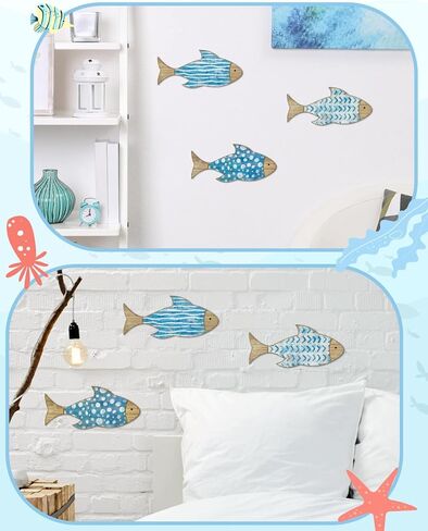 Putuo Decor 3 Pcs Wooden Fish Wall Art School of Fish Lake House Ocean Decor Vintage Ornaments for Bedroom Bathroom Living Room 6.69x3.14 In in Saudi Arabia