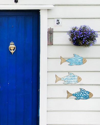 Putuo Decor 3 Pcs Wooden Fish Wall Art School of Fish Lake House Ocean Decor Vintage Ornaments for Bedroom Bathroom Living Room 6.69x3.14 In in Saudi Arabia
