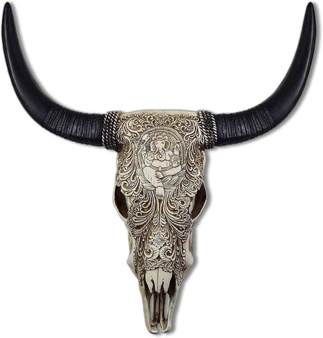 ديكور جدار جمجمة البقر ، Ganesha Floral Encloring - Faux Longhorn Skull Faux Lughermy Head Wall Art Handmade - Bull Bull's Head - Farmhouse Wall Sculpture - 39*23*7 Batse (Copper Red Copper) in Saudi Arabia
