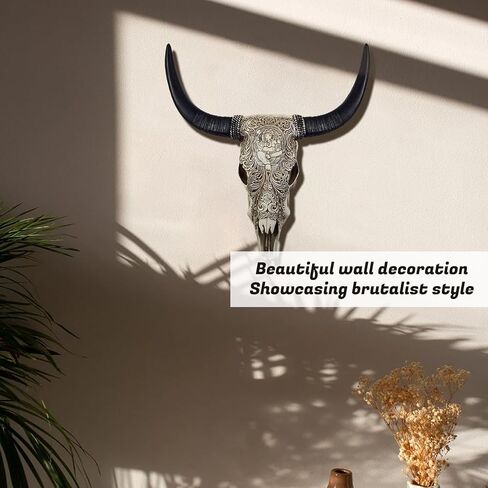 ديكور جدار جمجمة البقر ، Ganesha Floral Encloring - Faux Longhorn Skull Faux Lughermy Head Wall Art Handmade - Bull Bull's Head - Farmhouse Wall Sculpture - 39*23*7 Batse (Copper Red Copper) in Saudi Arabia