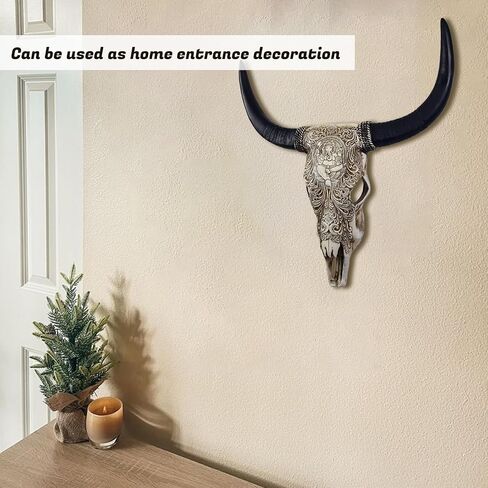 ديكور جدار جمجمة البقر ، Ganesha Floral Encloring - Faux Longhorn Skull Faux Lughermy Head Wall Art Handmade - Bull Bull's Head - Farmhouse Wall Sculpture - 39*23*7 Batse (Copper Red Copper) in Saudi Arabia