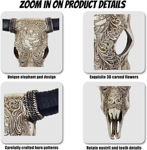 ديكور جدار جمجمة البقر ، Ganesha Floral Encloring - Faux Longhorn Skull Faux Lughermy Head Wall Art Handmade - Bull Bull's Head - Farmhouse Wall Sculpture - 39*23*7 Batse (Copper Red Copper) in Saudi Arabia