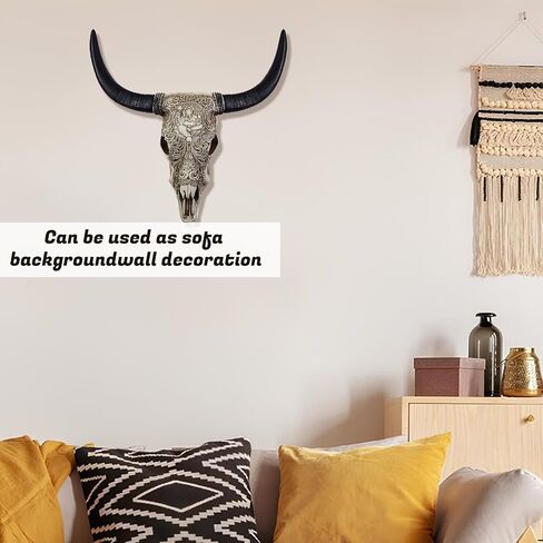 ديكور جدار جمجمة البقر ، Ganesha Floral Encloring - Faux Longhorn Skull Faux Lughermy Head Wall Art Handmade - Bull Bull's Head - Farmhouse Wall Sculpture - 39*23*7 Batse (Copper Red Copper) in Saudi Arabia