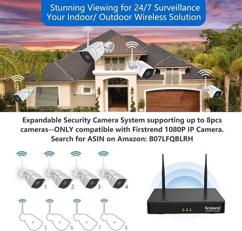Wireless Security Camera System, Firstrend 8CH 1080P Wireless NVR System with 4 pcs 1.3MP IP Security Camera with 65 ft Night Vision and Easy Remote View, P2P CCTV for Home(No Hard Drive) in Saudi Arabia