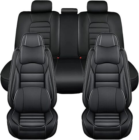 Universal Car Seat Covers for VW Jetta 2000-2024 2025 Comfortable and Anti-Slip Seat Covers,Waterproof Leather Seat Protectors Interior Accessories(5Pcs Deluxe-Black) in Saudi Arabia