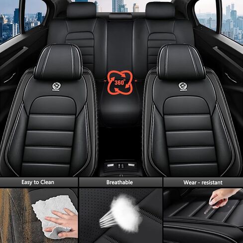 Universal Car Seat Covers for VW Jetta 2000-2024 2025 Comfortable and Anti-Slip Seat Covers,Waterproof Leather Seat Protectors Interior Accessories(5Pcs Deluxe-Black) in Saudi Arabia