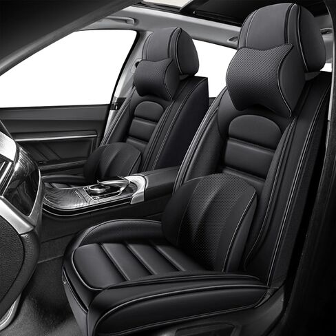 Universal Car Seat Covers for VW Jetta 2000-2024 2025 Comfortable and Anti-Slip Seat Covers,Waterproof Leather Seat Protectors Interior Accessories(5Pcs Deluxe-Black) in Saudi Arabia